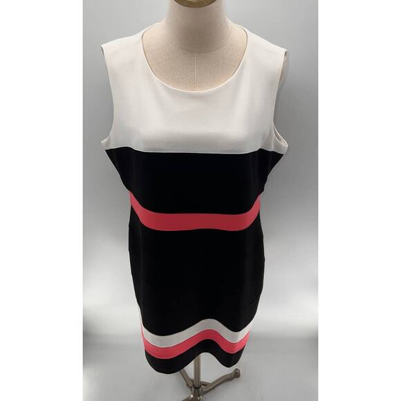 Tommy Hilfiger White/Black/Pink Striped Sleeveless Shift Dress NWT- 16 - Picture 2 of 12
